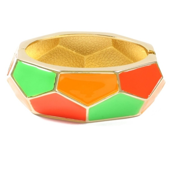 Amrita Singh Bohemian Neon Colored Enamel Cuff Gold Tone Bangle Bracelet NWT - Picture 2 of 11